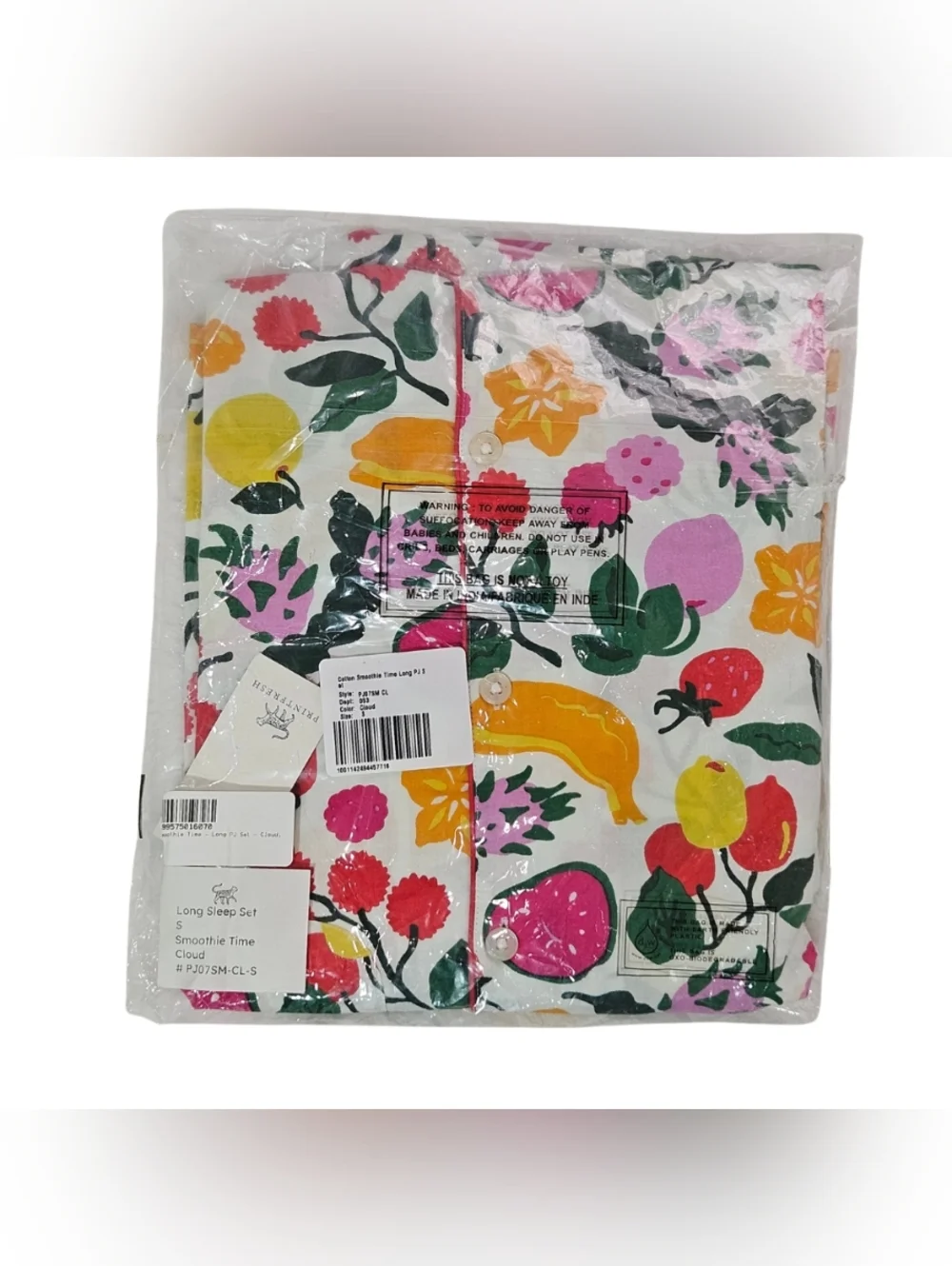 Printfresh Pajama Set Small Smoothie Time Fruit Long Sleeve Button-Up/Pants NWT